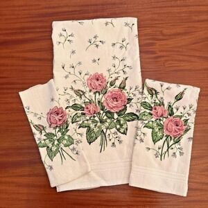 R.A. Briggs Vintage Rose Towel Set – 3 Pc Bath Hand Washcloth – 1987 USA NOS